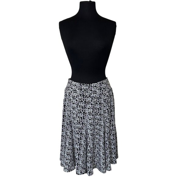 APT. 9 Flare Mid-Rise Midi Skirt Gray Black Geometric Poly Blend Women's Size S - Picture 1 of 11